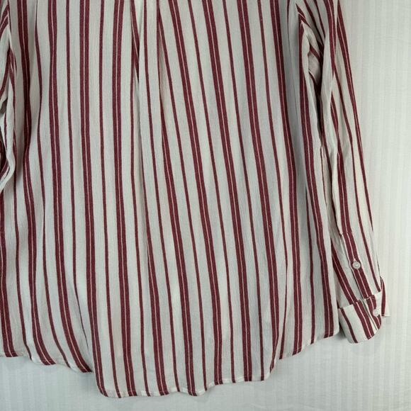 B.P. White Red Stripes Viscose Button Up Shirt Junior Size Large Nautical Prep - Picture 6 of 9